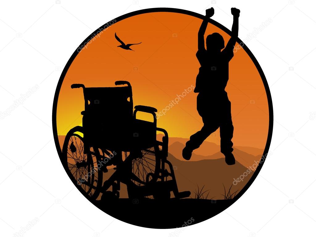 Silhouette of jumping invalid man