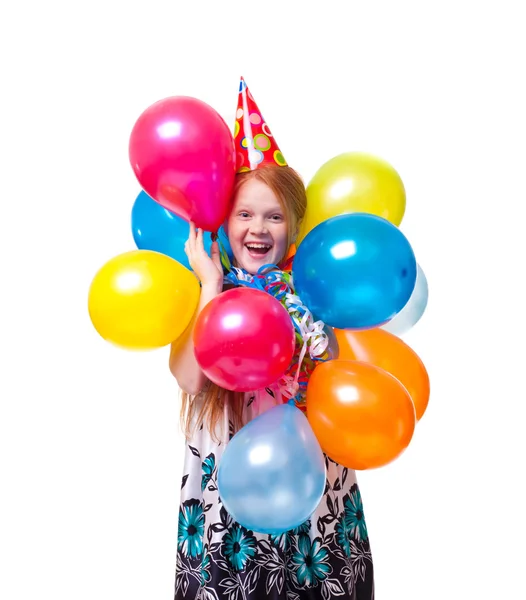 Pequena menina bonita comemorar seu aniversário — Fotografia de Stock