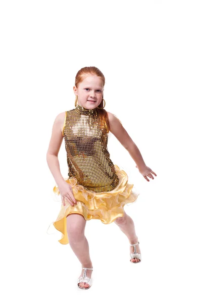 Tanzendes glückliches kleines Mädchen, isoliert auf weiß — Stockfoto