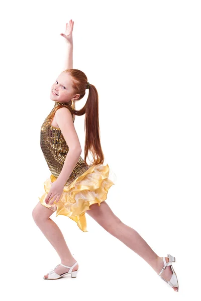 Tanec šťastná holčička, izolované na bílém — Stock fotografie