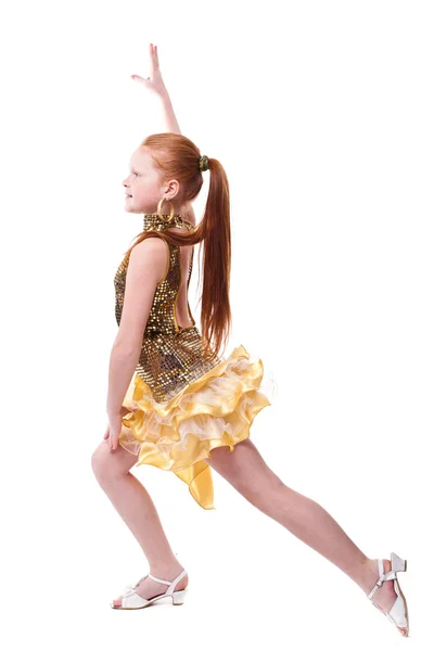Tanzendes glückliches kleines Mädchen, isoliert auf weiß — Stockfoto