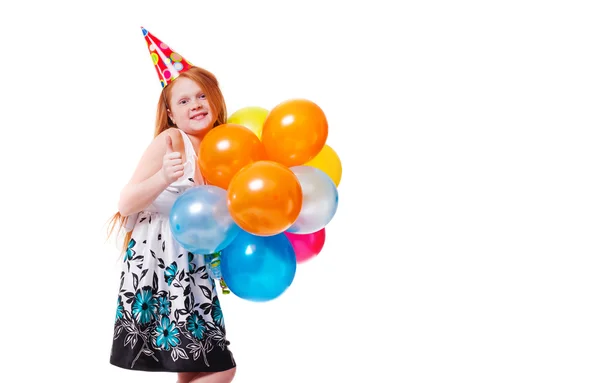 Pequena menina bonita comemorar seu aniversário — Fotografia de Stock