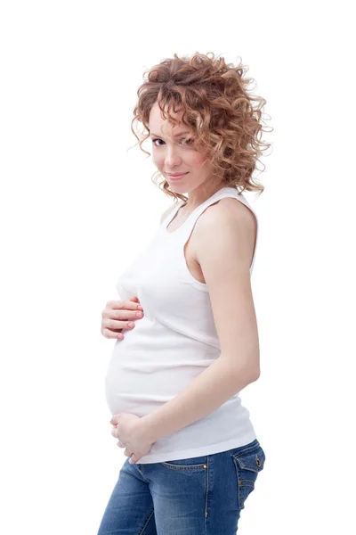 Zwangere vrouw geïsoleerd op witte achtergrond — Stockfoto