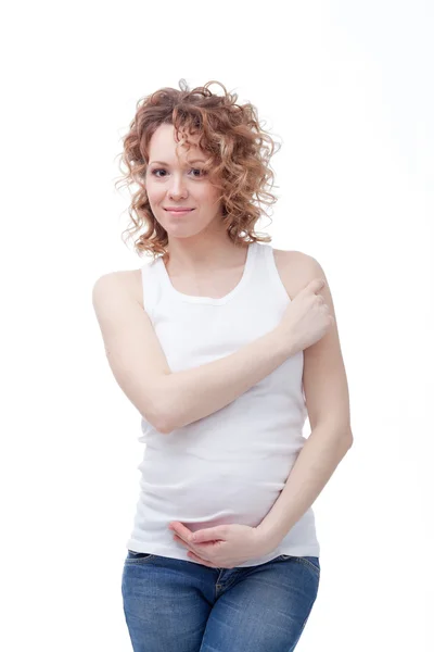 Donna incinta isolata su sfondo bianco — Foto Stock