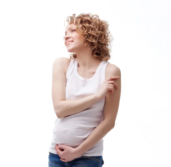 Donna incinta isolata su sfondo bianco — Foto Stock