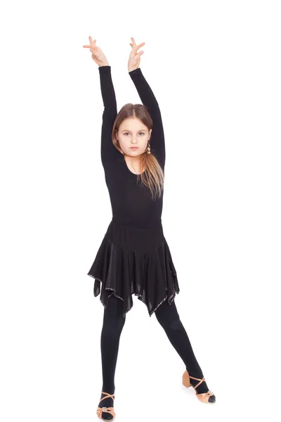 Happy little girl dancing isolated on white background — Stock Photo, Image