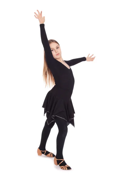 Glad liten flicka dansa isolerad på vit bakgrund — Stockfoto