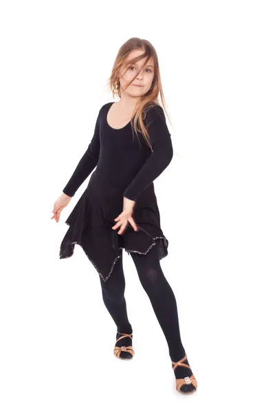 Glad liten flicka dansa isolerad på vit bakgrund — Stockfoto