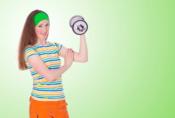 Portret kobiety młody fitness na zielono — Zdjęcie stockowe