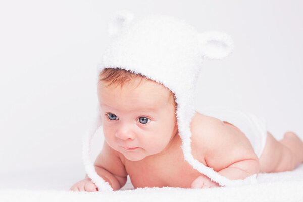 portrait of cute little baby in a funny hat