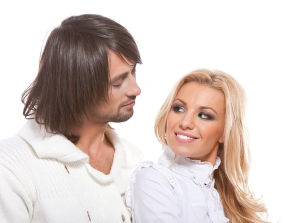 Playful lovely couple sitting together — Stock Photo, Image