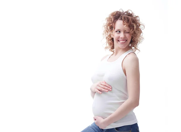 Femme enceinte isolée sur fond blanc — Photo