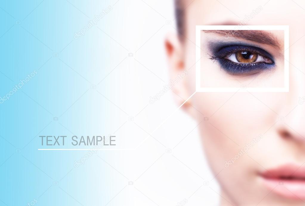shot of woman face with eye in the focus