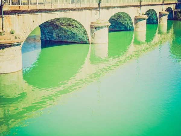 Retro wygląd rzeki Po Turyn — Zdjęcie stockowe