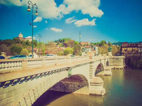 Retro look River Po Turin — Stock Photo, Image