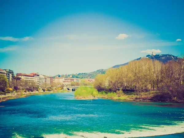 Retro look River Po Turin — Stock Photo, Image