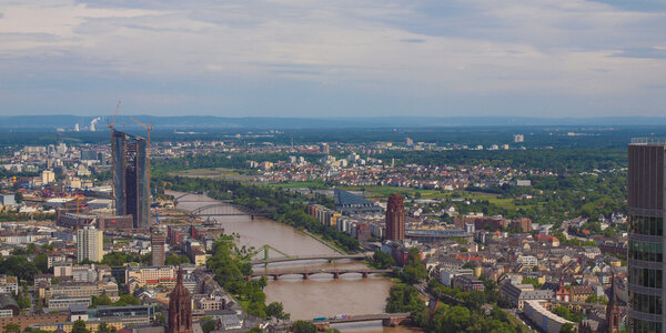 Aerial view of the city of Frankfurt am Main in Germany - wide panoramic view