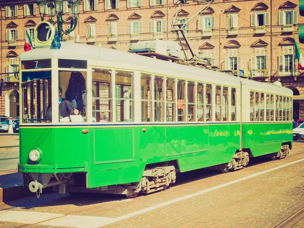 Retro olhar Velho bonde em Turim — Fotografia de Stock