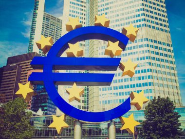 Retro look European Central Bank in Frankfurt clipart