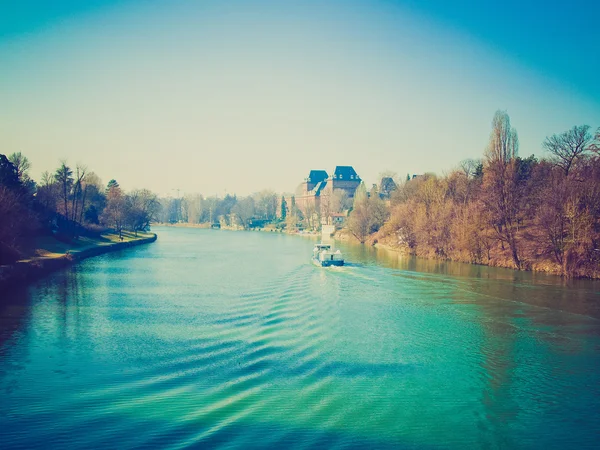 Retro look River Po, Turin, Italy — Stock Photo, Image