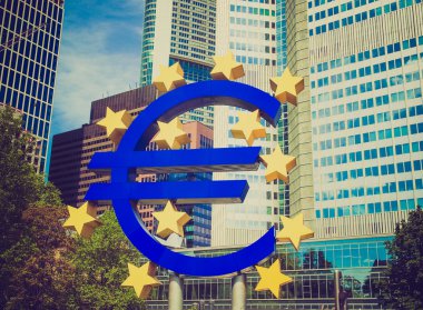 Retro look European Central Bank in Frankfurt clipart