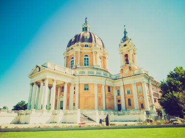 Retro look Basilica di Superga, Torino, İtalya