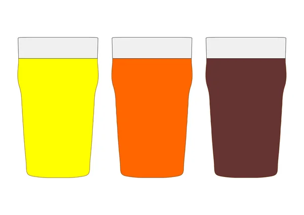 Drei Pints britisches Bier, darunter Pils, bitter und kräftig — Stockfoto