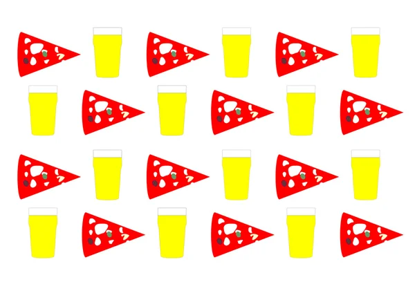 Hintergrund mit Bier-Pint und Pizza-Scheibe — Stockfoto