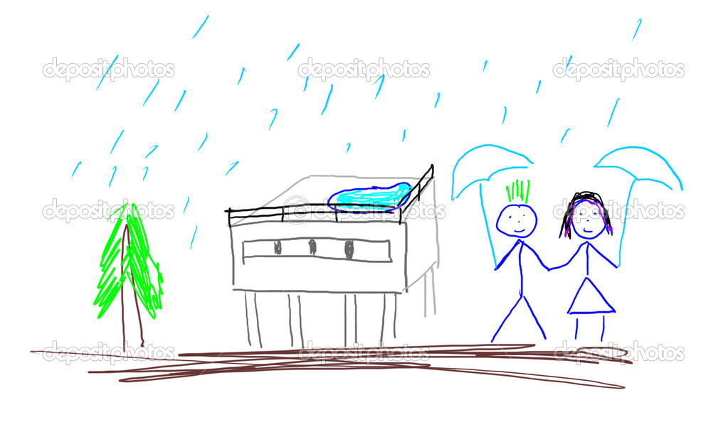 Drawing Of Girl And Boy In Rain Child S Drawing With House Tree