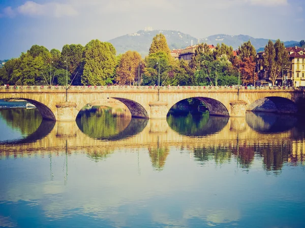 Retro look River Po, Turin — Stock Photo, Image
