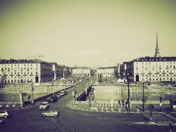 Vintage sepia Piazza Vittorio, Turim — Fotografia de Stock