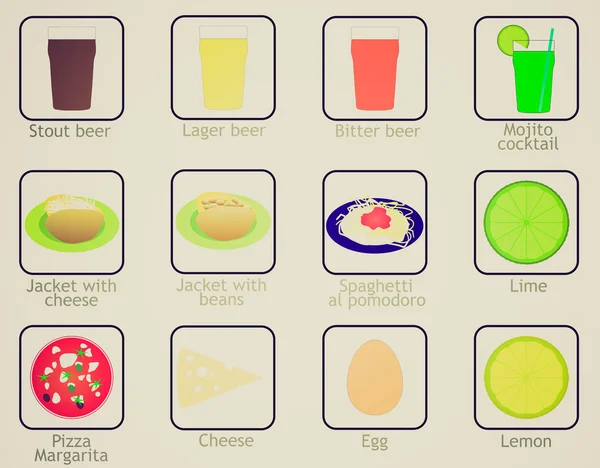 빈티지 보이는 음식과 음료 아이콘 — 스톡 사진