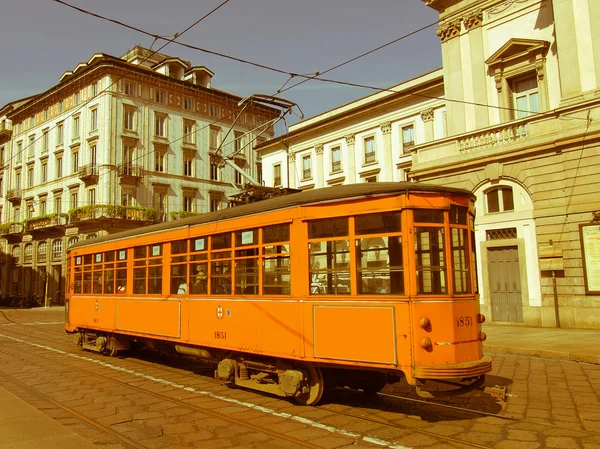 Retro pohledu historická tramvaj, milan — Stock fotografie