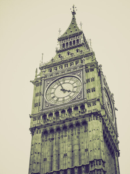 Retro sepia Big Ben Houses of Parliament Westminster Palace London gothic architecture - isolated over white background