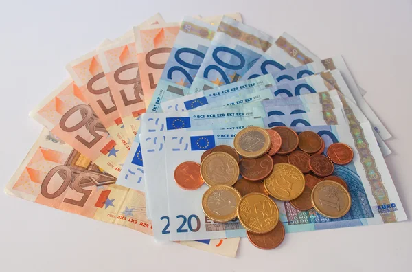 Euros coins and notes — Stock Photo, Image