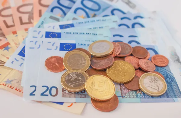 Euros coins and notes — Stock Photo, Image