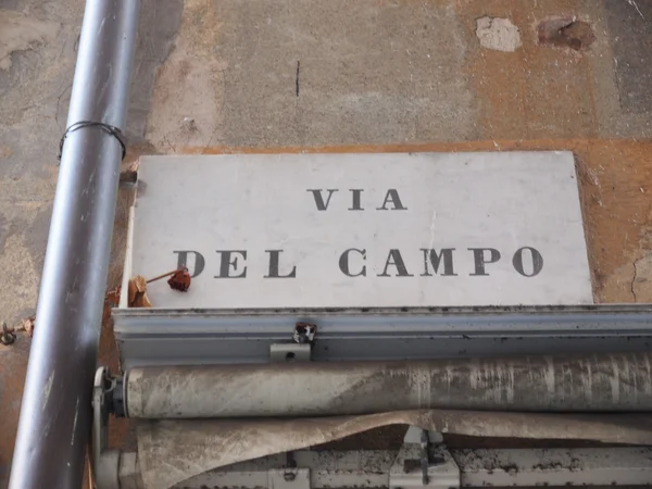 Via del campo Straßenschild in Genua — Stockfoto