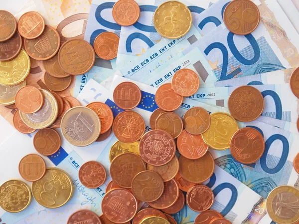 Monedas y billetes en euros — Foto de Stock