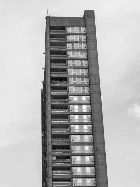 Svarta och vita balfron tower i london — Stockfoto