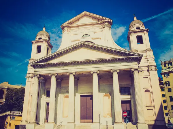 Retro lihat Santissima Annunziata gereja di Genoa Italia — Stok Foto