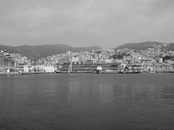 Black and white Porto Vecchio old harbour in Genoa