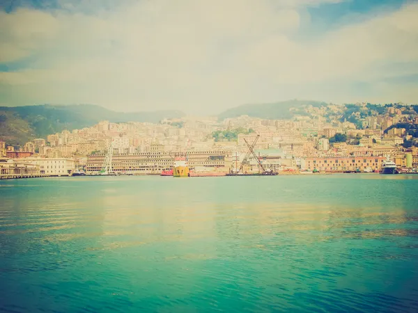 Retro-look view of Genua Italië van de zee — Stockfoto