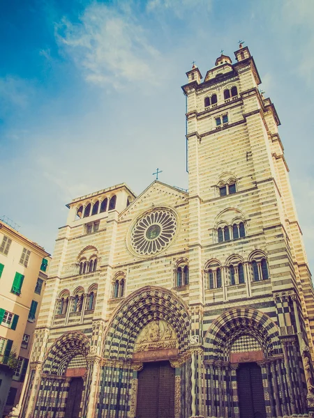 Retro look St Lawrence cathedral in Genoa — Stock Photo, Image