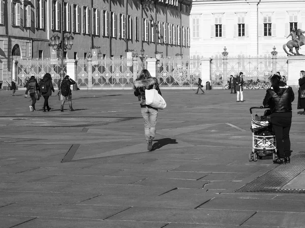 Blanco y negro Piazza Castello Turín — Foto de Stock