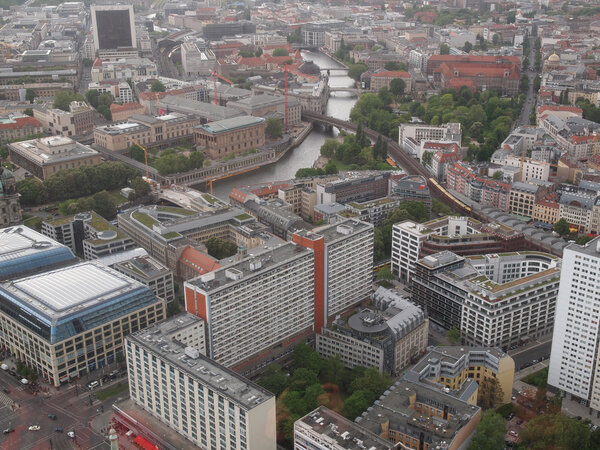 BERLIN, GERMANY - MAY 08, 2014: Aerial bird eye view of the city