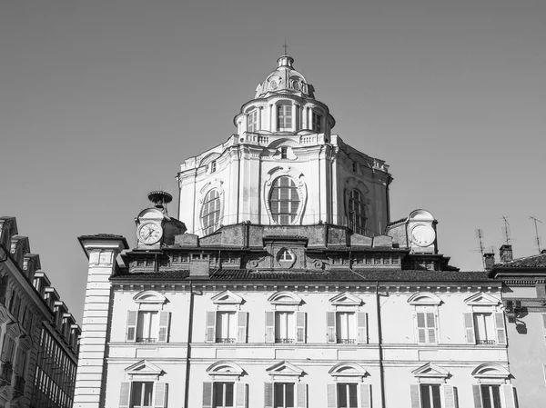 Černé a bílé san lorenzo kostela Turín — Stock fotografie