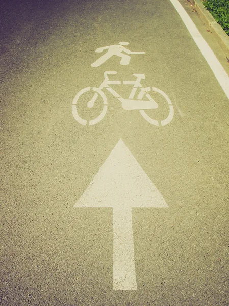 Retro olhar Bicicleta lane sinal — Fotografia de Stock