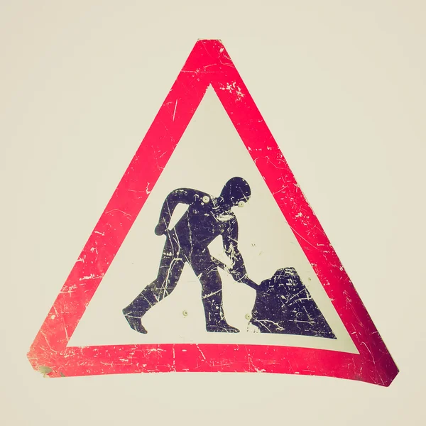 Retro look Road work sign — Stock Photo, Image