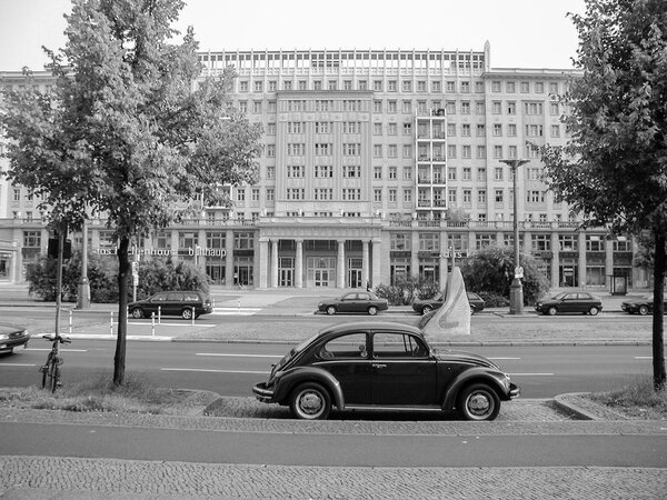 Black and white Karl Marx Allee in Berlin