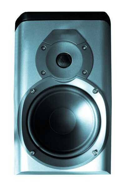 Stereo hifi speaker isolated over a white background - cool cyanotype